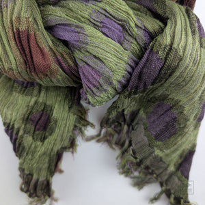 Crinkled Silk Scarf Double Dots - Purple/Green