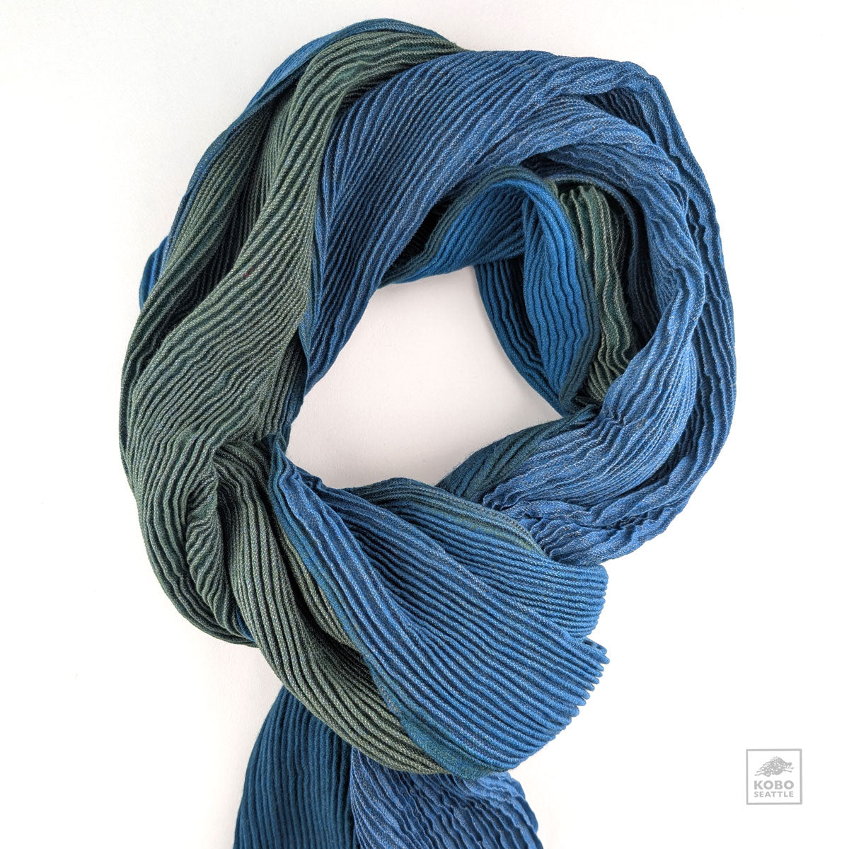 Shibori Dyed Wool Scarf - Teal/Sage Green