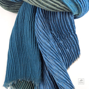 Shibori Dyed Wool Scarf - Teal/Sage Green