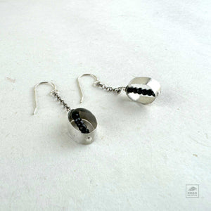 Sterling Silver Oval with Black Spinel Earrings