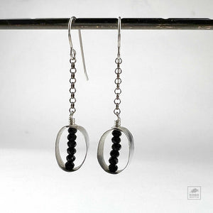 Sterling Silver Oval with Black Spinel Earrings