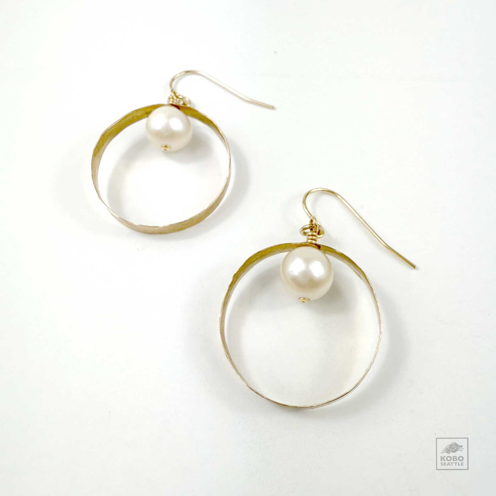 Gold-filled Circle + Pearl Earrings