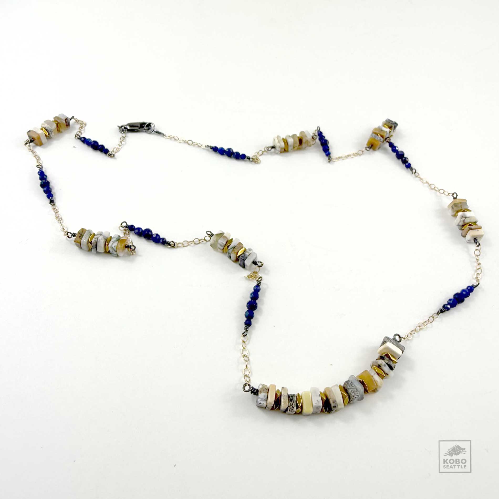 Dendritic Opal + Hematite + Lapis Necklace