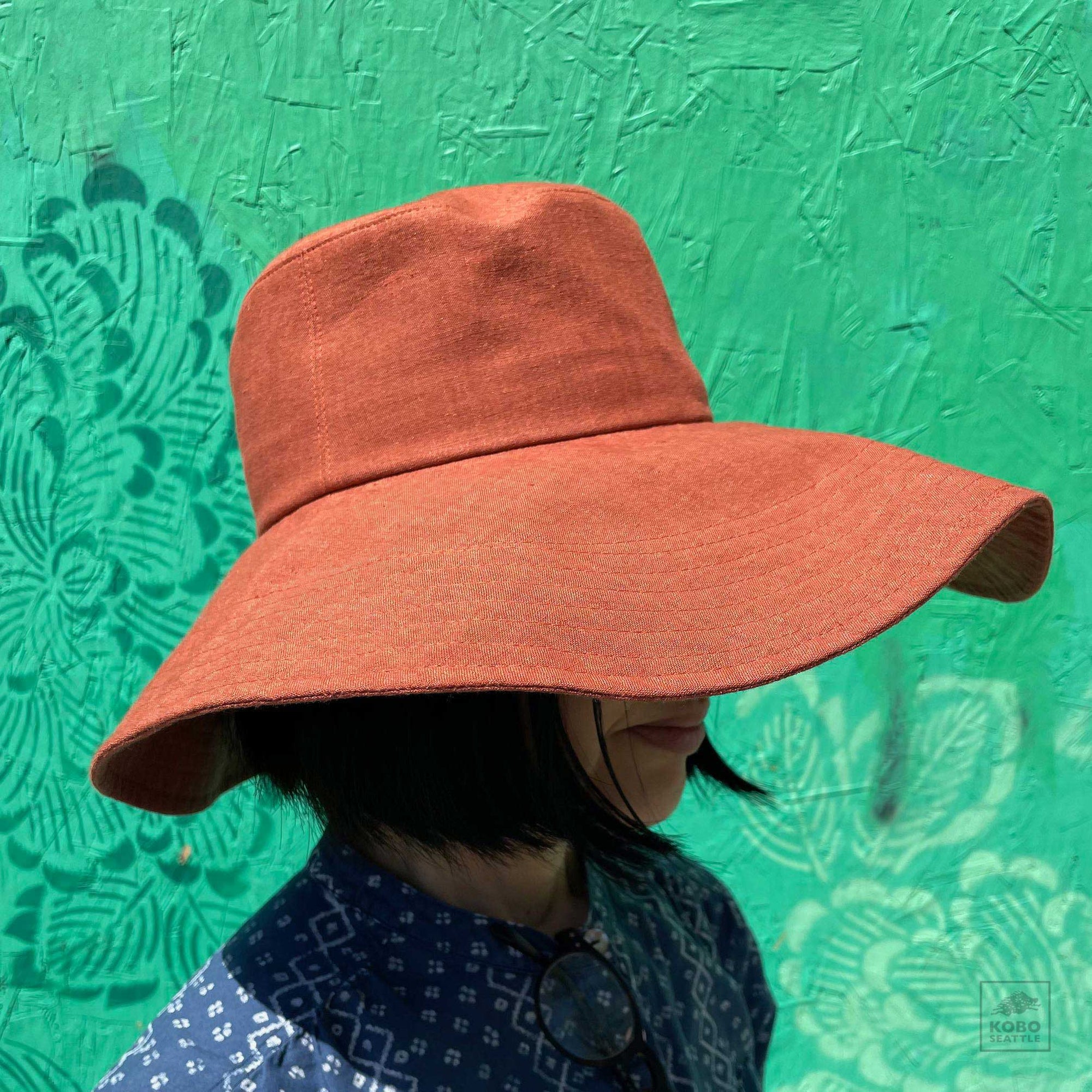 Linen Wide Brim Hat - Orange