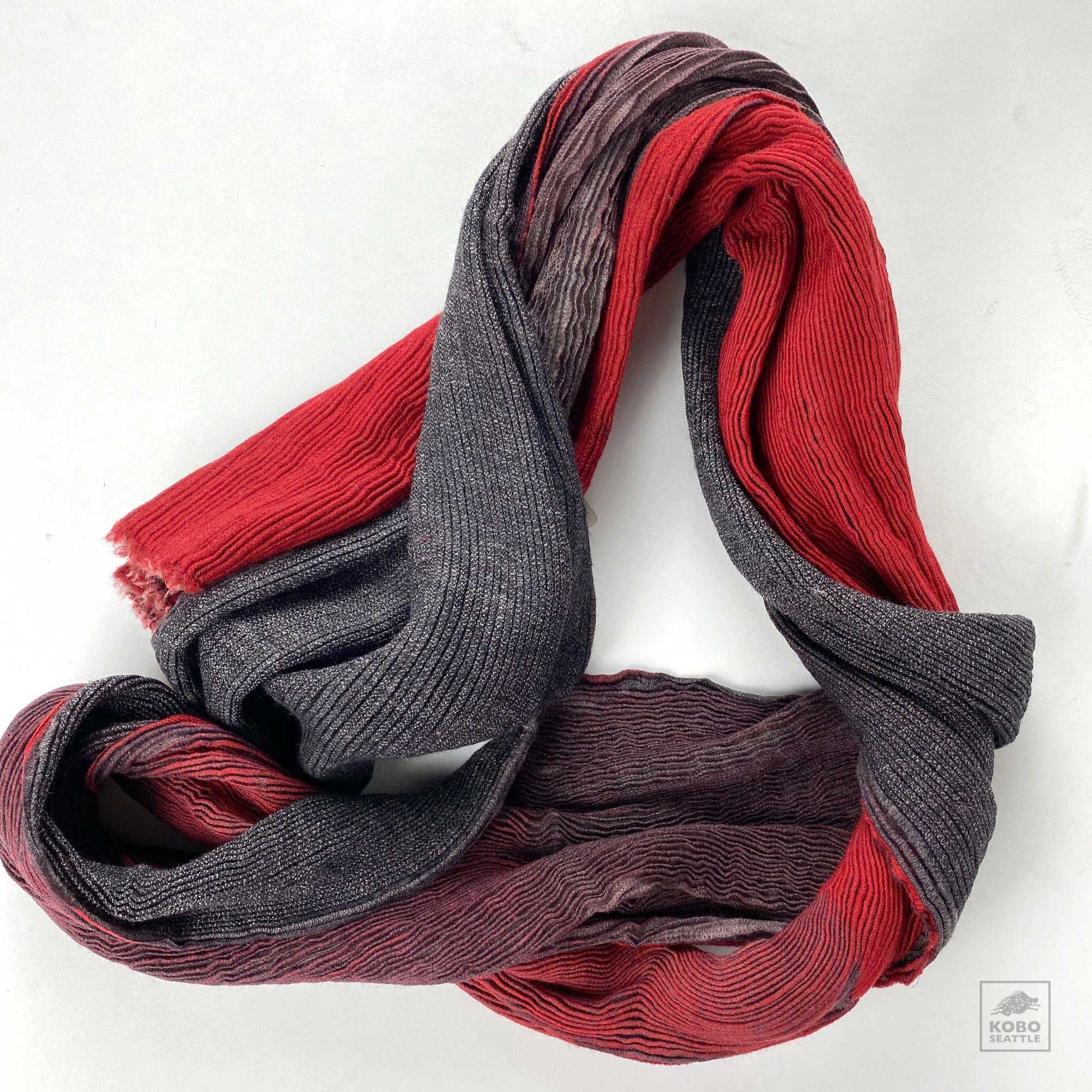 Hand Dyed Wool Scarf - Red + Grays