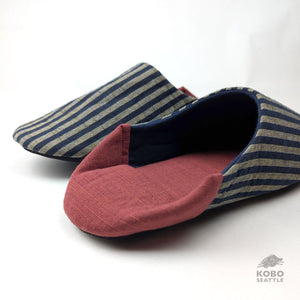Harappa Cotton Room Slippers - Navy & Natural Stripes