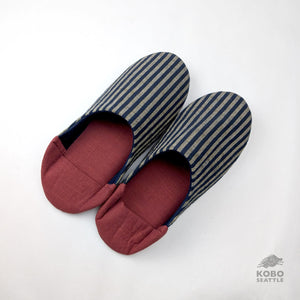 Harappa Cotton Room Slippers - Navy & Natural Stripes