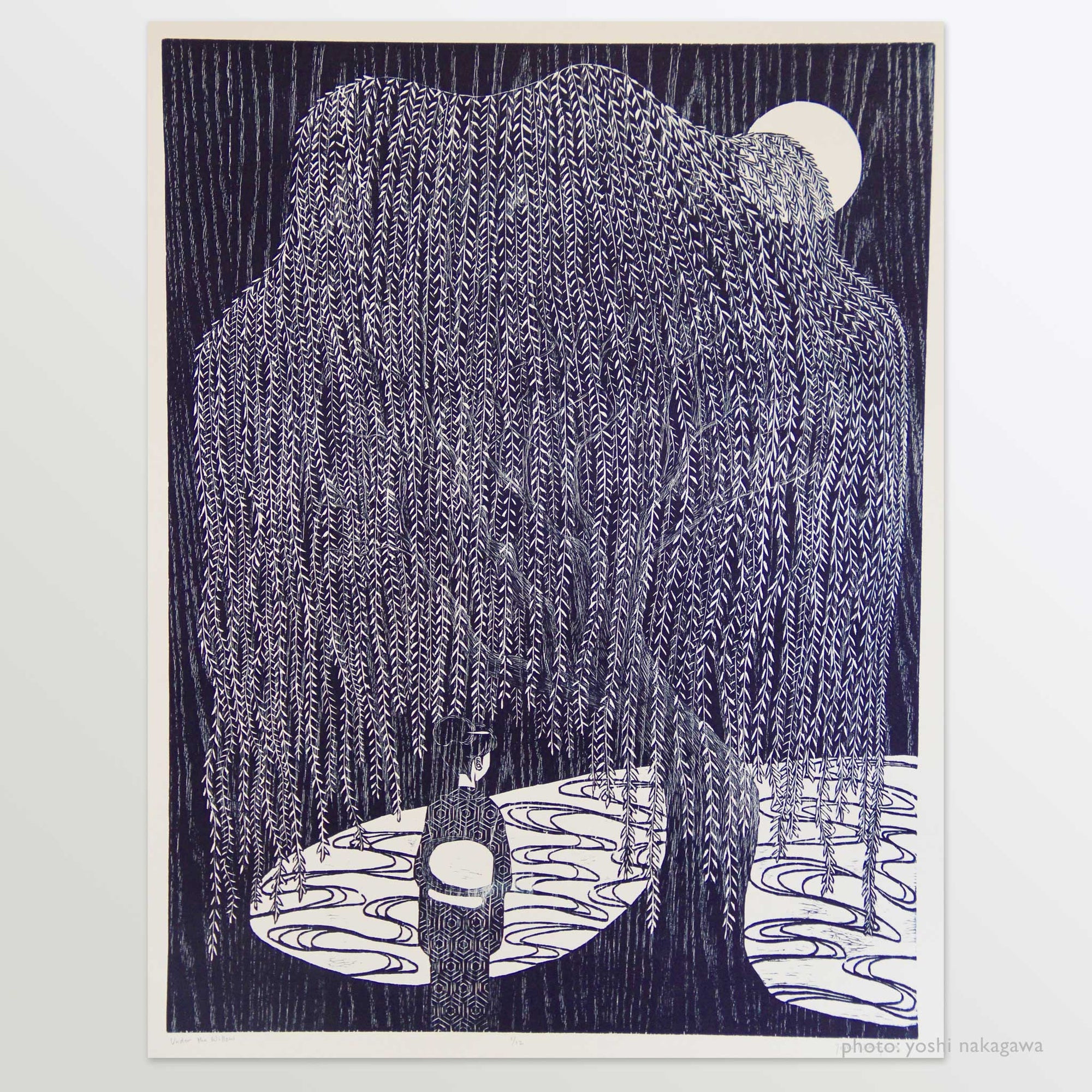 "Under the Willow" 44 x 30 Woodcut by Yoshi Nakagawa