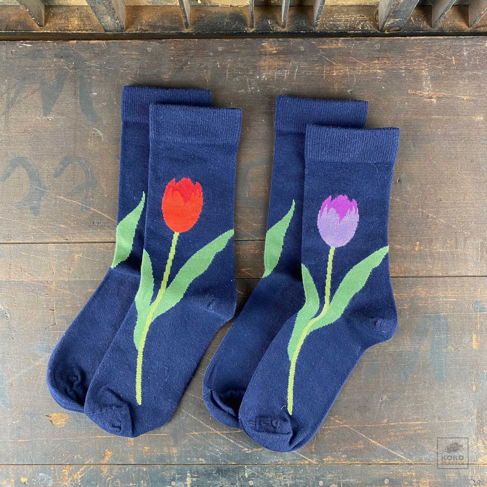 Navy Socks with Tulip - two colors