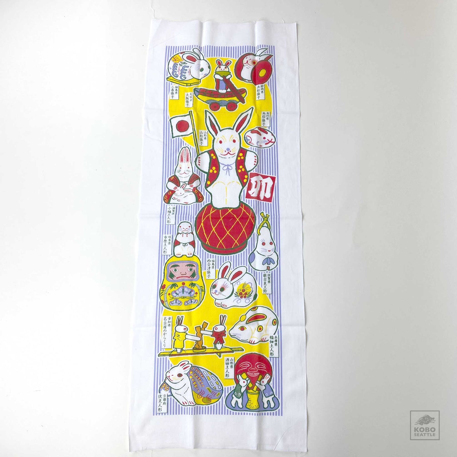 Japanese Folk Art Rabbit Toy Tenugui