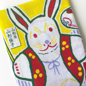 Japanese Folk Art Rabbit Toy Tenugui